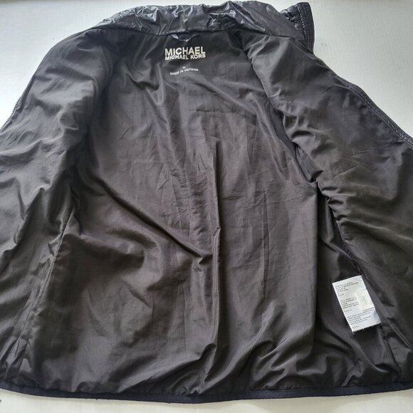 Michael Kors Black Quilted Shiny Puffer Vest Size M Full Zip Pockets High Collar - Picture 9 of 13